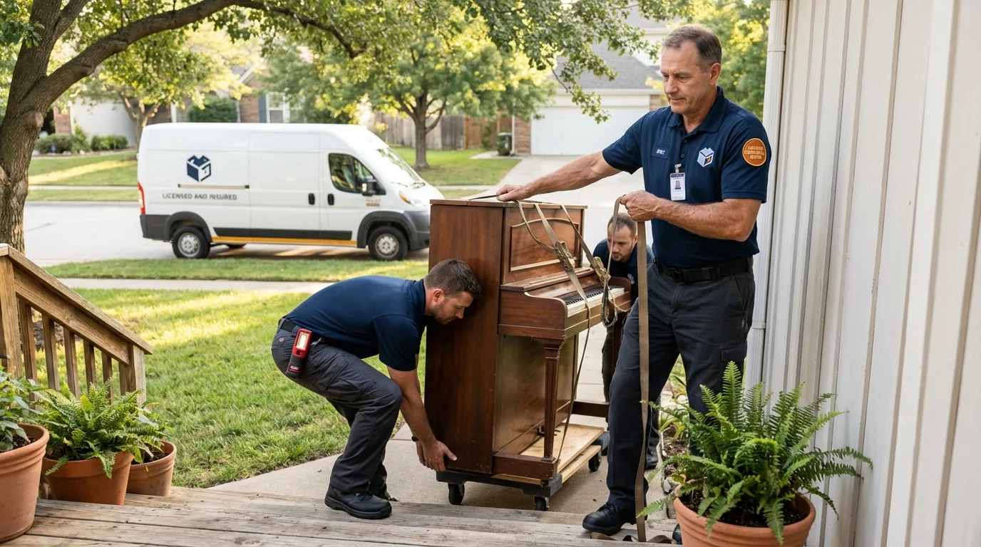 Licensed piano movers securing grand piano in South Plainfield, NJ